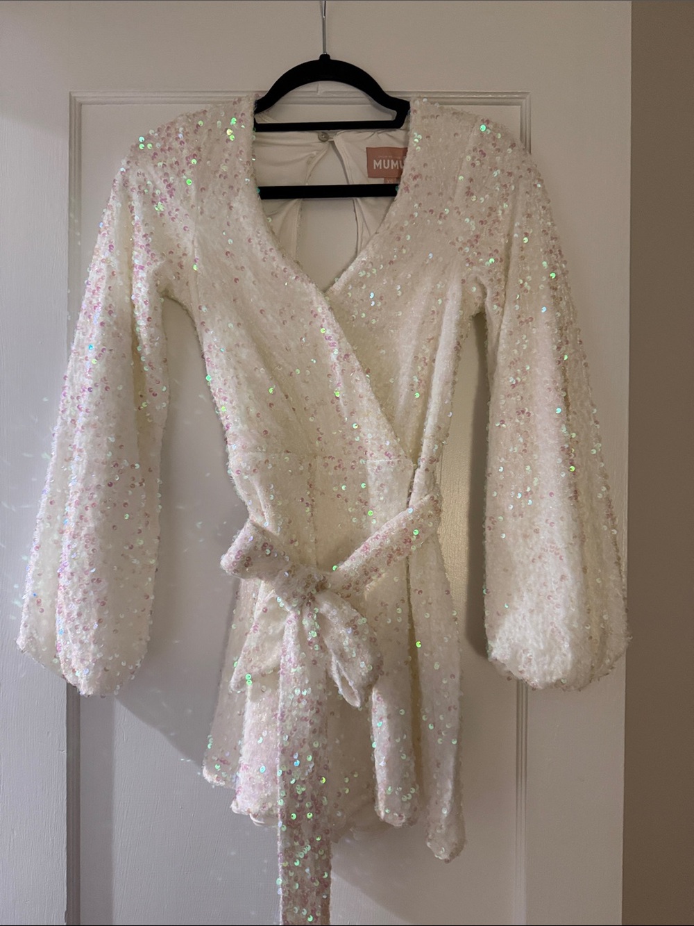 Show Me Your MuMu Cream Sequin Wrap Romper